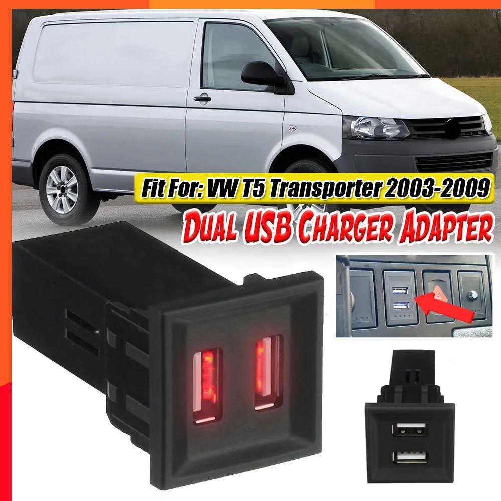 New 12V Car Dual USB Charger Adapter Socket Phone Charger for ASR Dash Blank Switch for Volkswagen for VW T5 Transporter 2003-2009