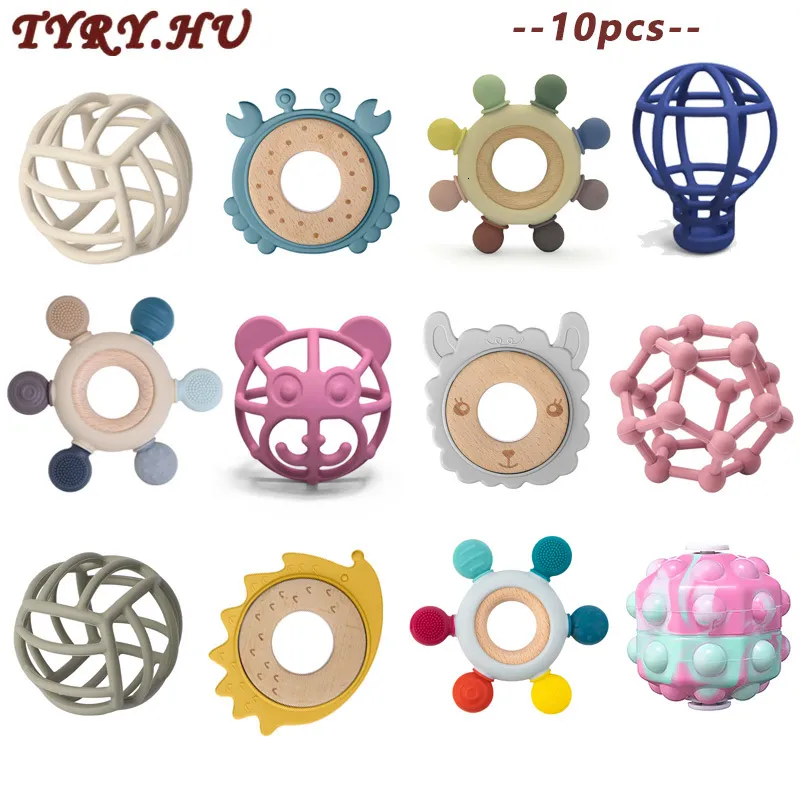 Baby Teethers Toys 10pcs Soft Silicone Teether Kids Creative Teething Teether Infant Chewing Toys Transformable Nursing Gift For Baby BPA Free 230601