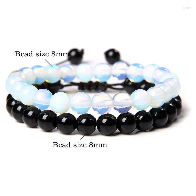 Strand 2 pezzi/set braccialetto regolabile in pietra naturale onice nera opalite per coppie braccialetti gioielli moda fidanzato
