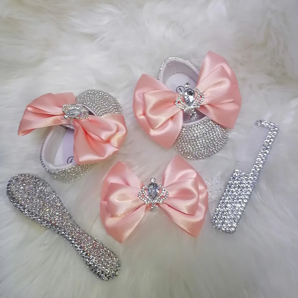 First Walkers Handmade Bow Hairband Rhinestones Baby Girl Spring Autumn Shoes Warm Boots First Walker Sparkle Bling Crystal Princess Shower 230601