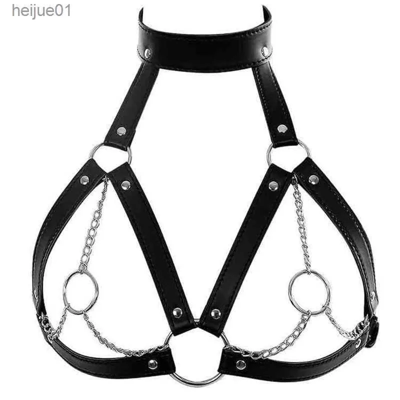 Sport Toys SM Chest Harness Neck Collar Restraint för sexspel Vuxna produkter för par Fetisch Bondage Belt Chain Slave Breas L230518