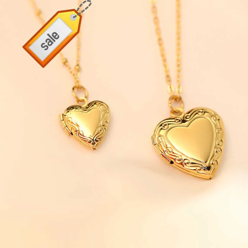 18K Gold Plated Stainless Steel Jewelry Open Sublimation Blank Heart Lock DIY Frame Photo Picture Memory Locket Pendant Necklace