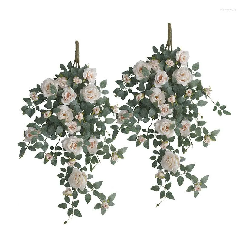 Dekorativa blommor Silk French Romantic Vine Artificial Roses Fake Flower Wedding Decoration Holiday Party Bakgrund Simulering Rose