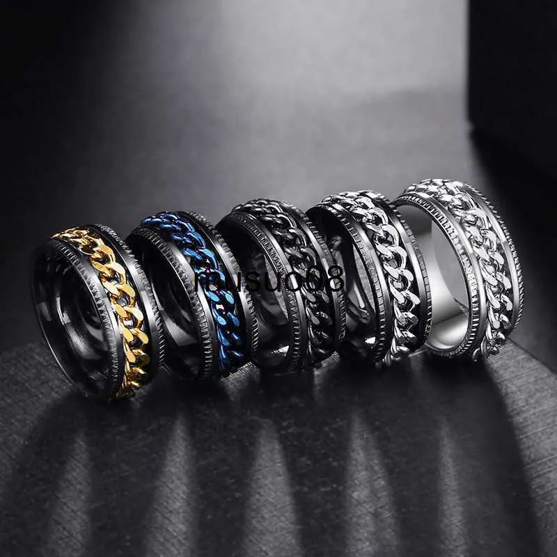 Anillos Giratorios De Ansiedad Para Mujeres Y Hombres, Anillos De Cadena Giratoria De Acero Inoxidable, Anillos Punk, Góticos, Para Aliviar El Estrés, Joyería De Banda (7, Negro Y Plateado