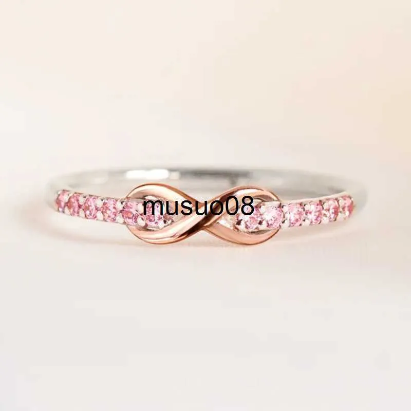 Bandringar Huitan Eternity Infinity Shape Women Rings med Pink Cubic Zirconia Romantic Proposal Engagement Rings Gift Wedding Love Jewelry J230602