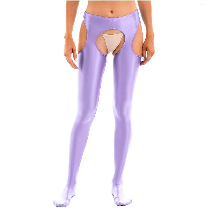Oil Silk Opaque Crotchless Panties Crotchless Hollow Out High Stockings  With Stockocks From Biancanne, $11.03