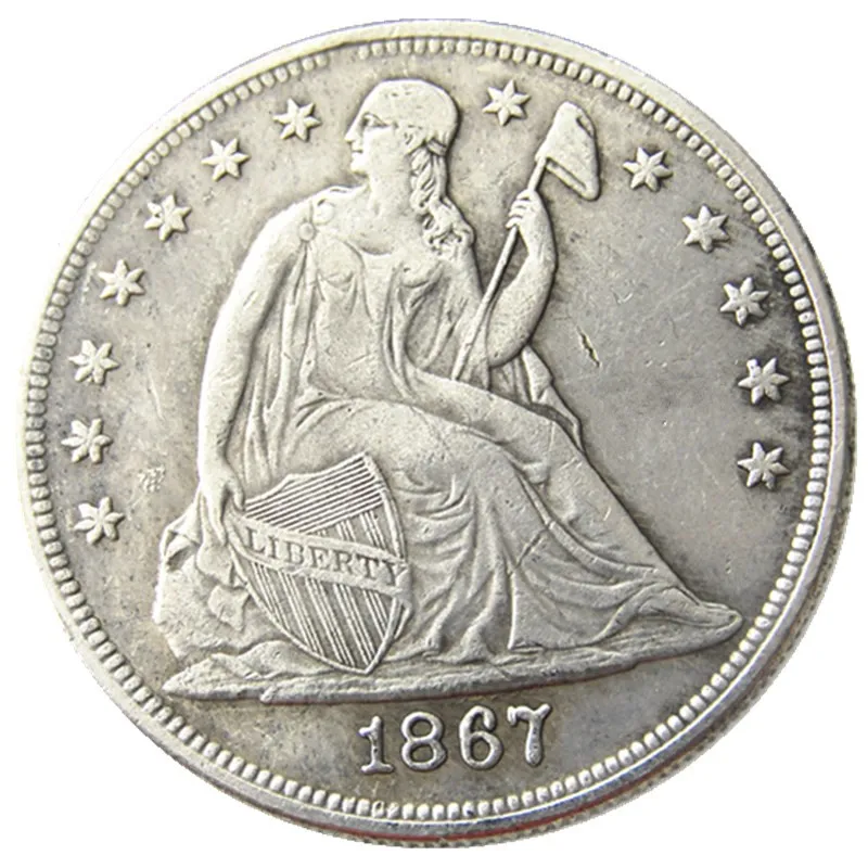 Copia della moneta placcata argento del dollaro Liberty seduto del 1867 degli Stati Uniti