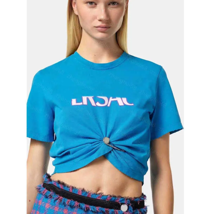 23SS Женская дизайнерская одежда футболка женская футболка с кружокой шеей Pure Cotton Pin