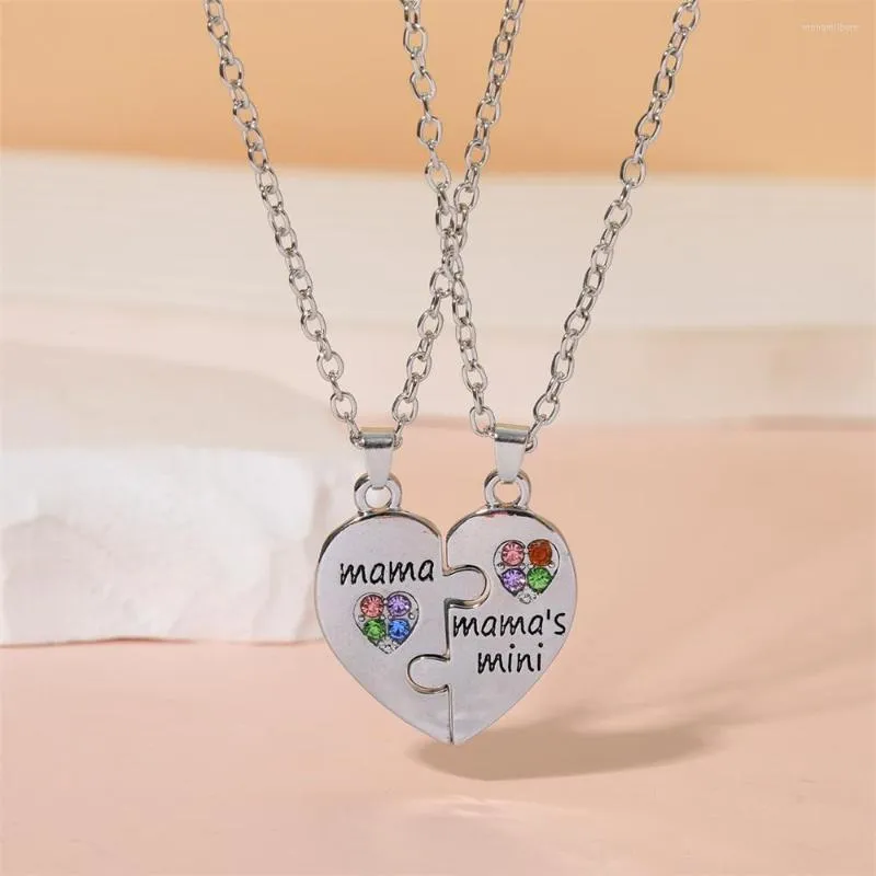 Pendant Necklaces Mama Mama's Mimi Heart Puzzle Necklace Set For 2 With Color Crystal Choker Family Mom Mother's Day