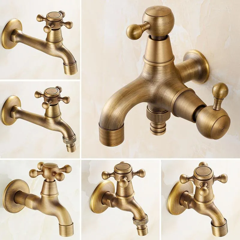 Bathroom Sink Faucets Wall Mounted Antique Vintage Full Copper Quick Open Single Cold Outdoor Garden Faucet Washing Machine One In Two Out