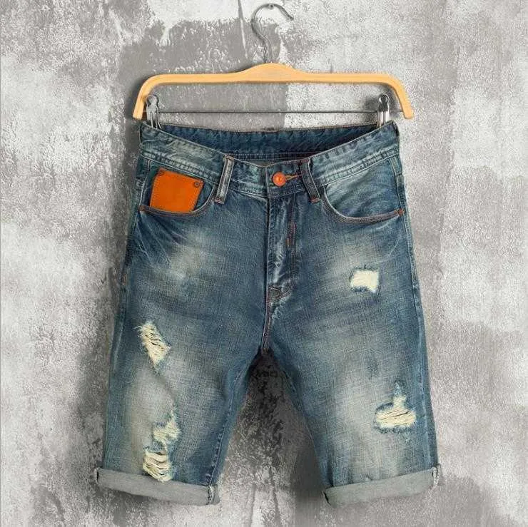 Shorts pour hommes 2019 été mode larme jeans hommes marque vêtements Bermudes trou droit coton respirant denim shorts P230602