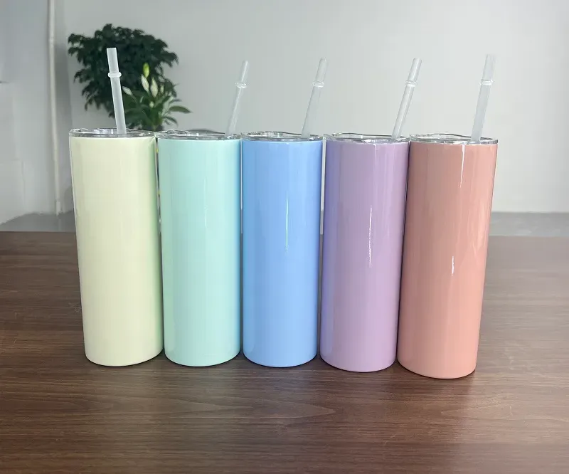 20oz Sublimation Colored Straight Tumbler Blank Macaroon Stainless Steel Tumbler DIY Straight Cups Travel Coffee Mug NEW Arrivals