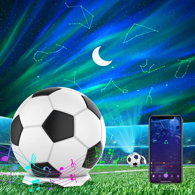 Galaxy Star Projector Lights Soccer Constellation Proiettore di luce notturna con altoparlante Bluetooth Illuminazione interna per bambini Adulti Gioco Decorazione della stanza del soffitto