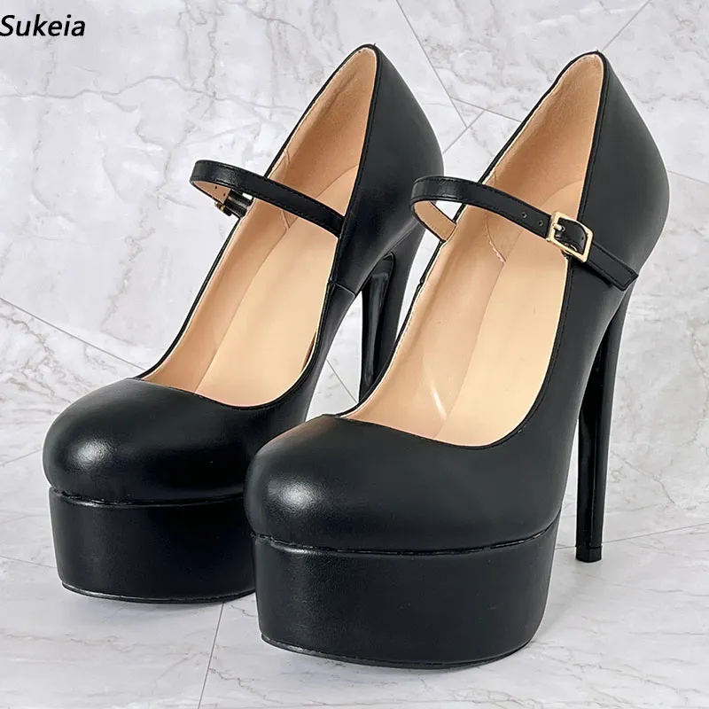 Sukeia Real Photos Women Spring Pumps Round Toe Sexy Stiletto Heeled Black Night Club Shoes Plus US Size 5-20