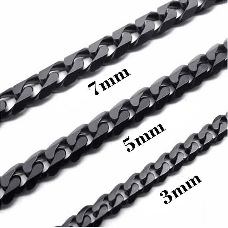 Anhänger Halsketten Kubanische Link Kette Schwarz Farbe Edelstahl Ketten Halsketten Ton Punk Charme Schmuck 3MM 5MM 7MM J230601