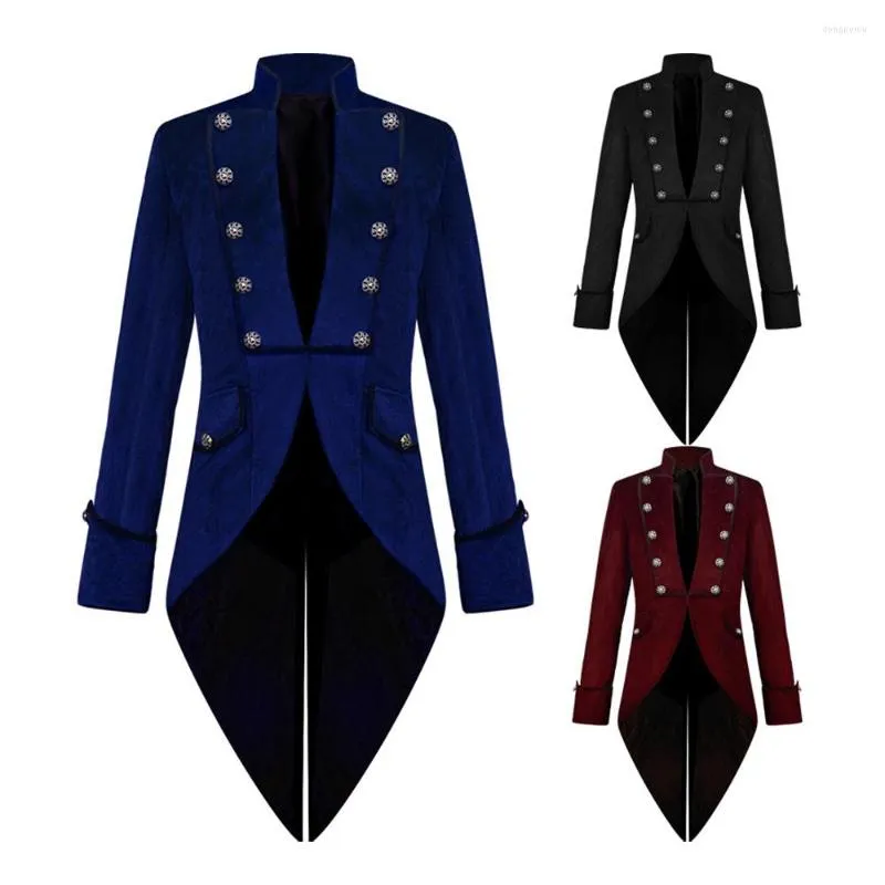 Trench Coats Masculino Medieval Velvet Traje Smoking Gentlema Tailcoat Gótico Steampunk Vintage Frock Outfit Coat Para VD3257