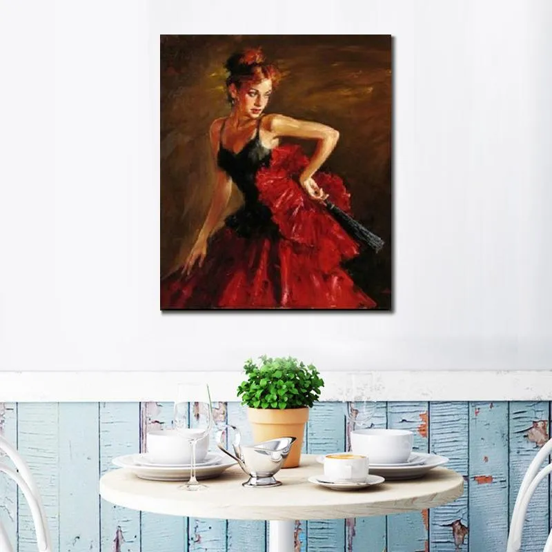 Modern Canvas Art Flamenco Danseres Vrouw Romantisch Realisme Spaans Dansen Geweven Canvas Olieverf Mooi Decor voor Loft