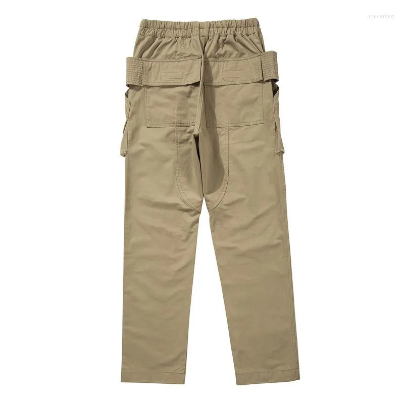 Men's Pants Street High Tooling Pocket Casual For Men Drawstring Elastic Waist Long Fashion Khaki Trousers 2A08220