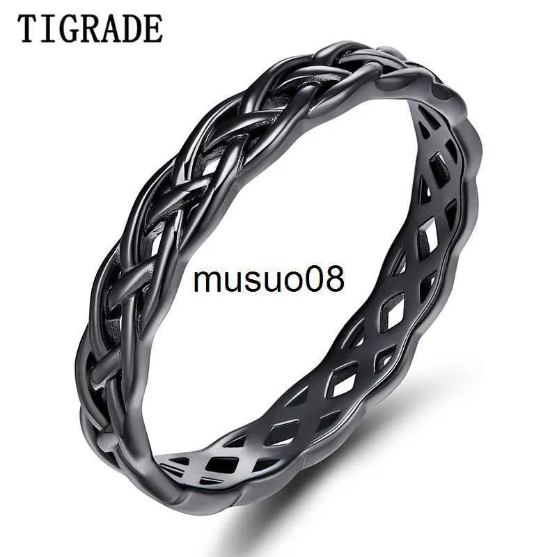 حلقات الفرقة Tigrade 4mm أسود 925 الجنيه الفضي الاسترليني المجوهرات Celtic Ring Ring Women Edernity Completing Band Fashion Rings Rings J230602