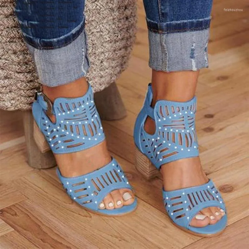 Sandals 2019 Sandals Fashion Summer Vintage Hollow Out Peep Toe Square Chunky High Heels Candon