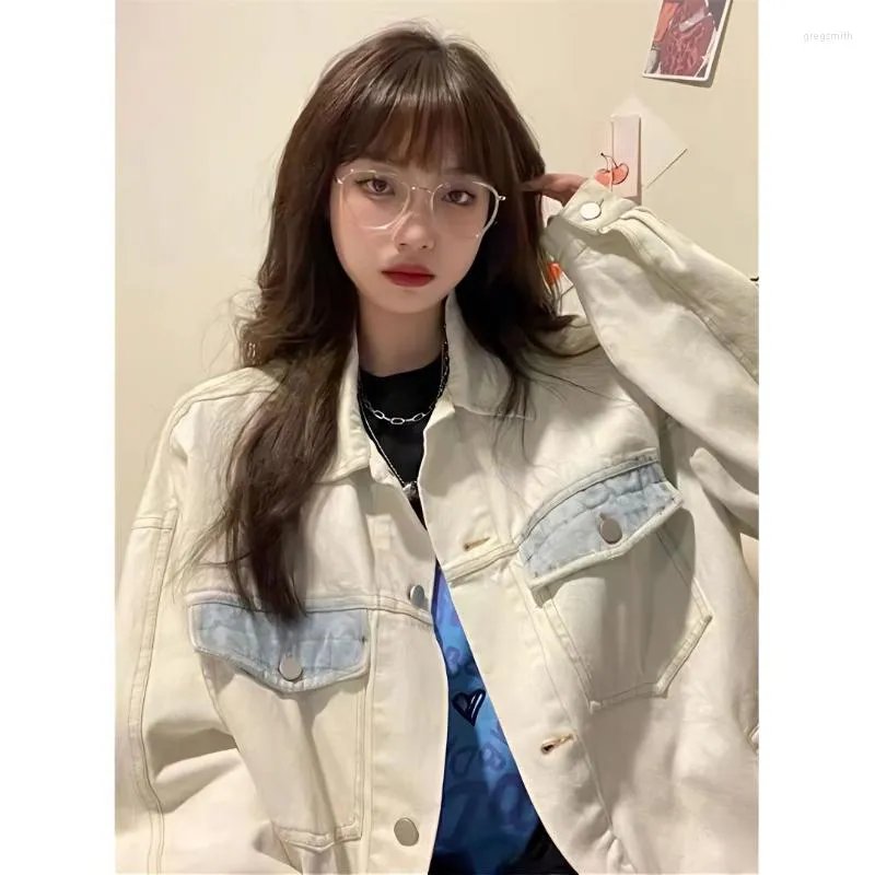 Giacche da donna Deeptown stile coreano vintage denim bianco donna streetwear anni '90 top manica lunga oversize Y2k giacca Harajuku Kpop donna