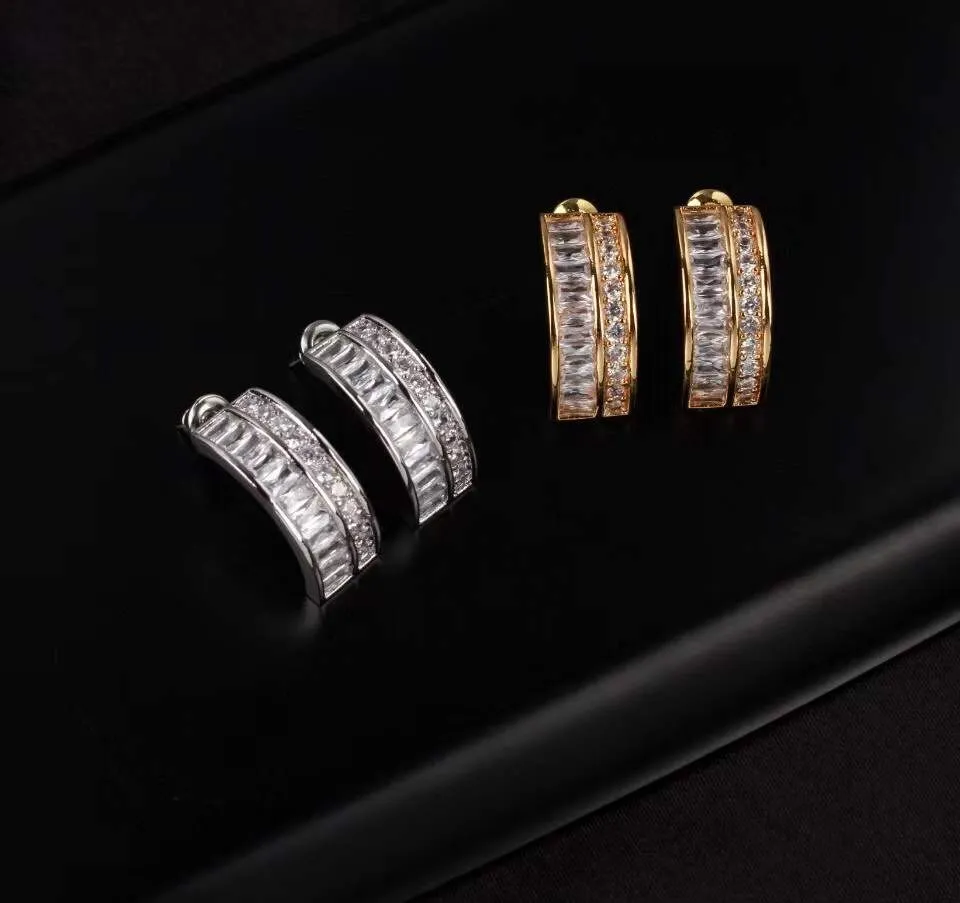 Luxury Transparent Ice Diamond Earring Charm V Gold Plated Geometric Rectangle Earring Shiny AAA Zircon Jewelry For Women Wedding Engagement Party