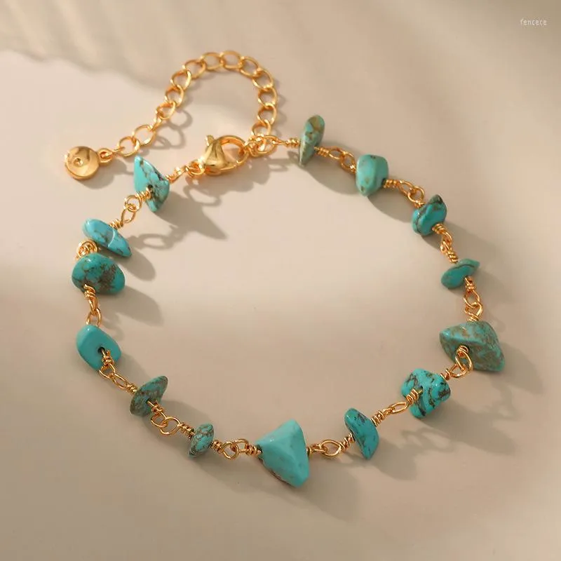 Braccialetti di collegamento Bracciale in pietra naturale turchese Donna in catena d'oro Perline irregolari Pulsera fatta a mano Designer Boho Jewelry