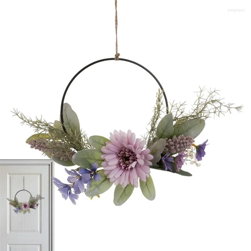 Decoratieve bloemenkransen voor voordeur Zomersimulatie Art Wild Daisy Garland Floral Wall Hang Wreath Home