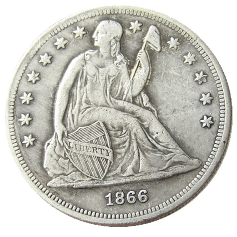 USA 1866 sittande frihetsdollar silverpläterat myntkopia