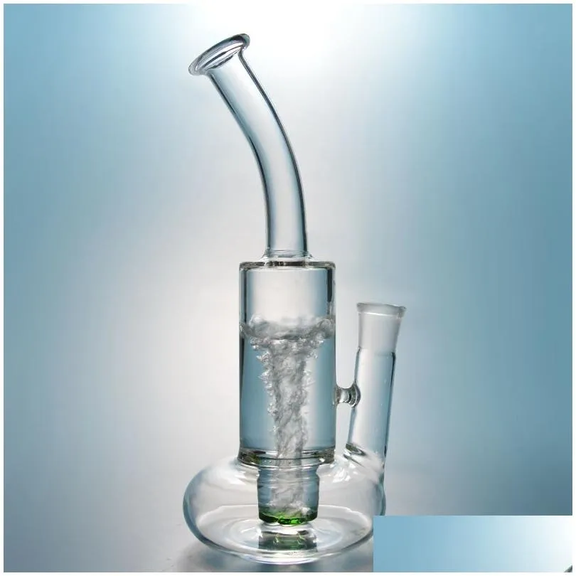 Pipes Pour Fumer Bécher En Verre Clair Bongs Tornado Perc Narguilés Bouée De Sauvetage Base Cyclone Percolateur Bong Fristted Disque Eau Vert Tabac Dhq6R