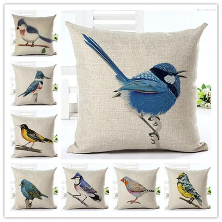 Oreiller peint à la main Bird Cover Case Linen Cotton Covers Sofa Car Seat Taie d'oreiller décorative