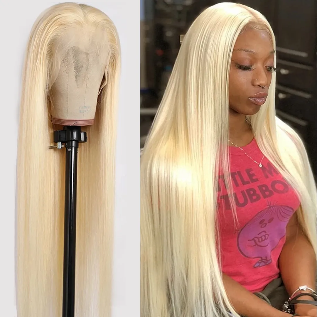 30 Inch 613 Honey Blonde Colored Lace Frontal Human Hair Wig Brazilian Bone Straight 13x4 Transparent Lace Front Wigs For Women