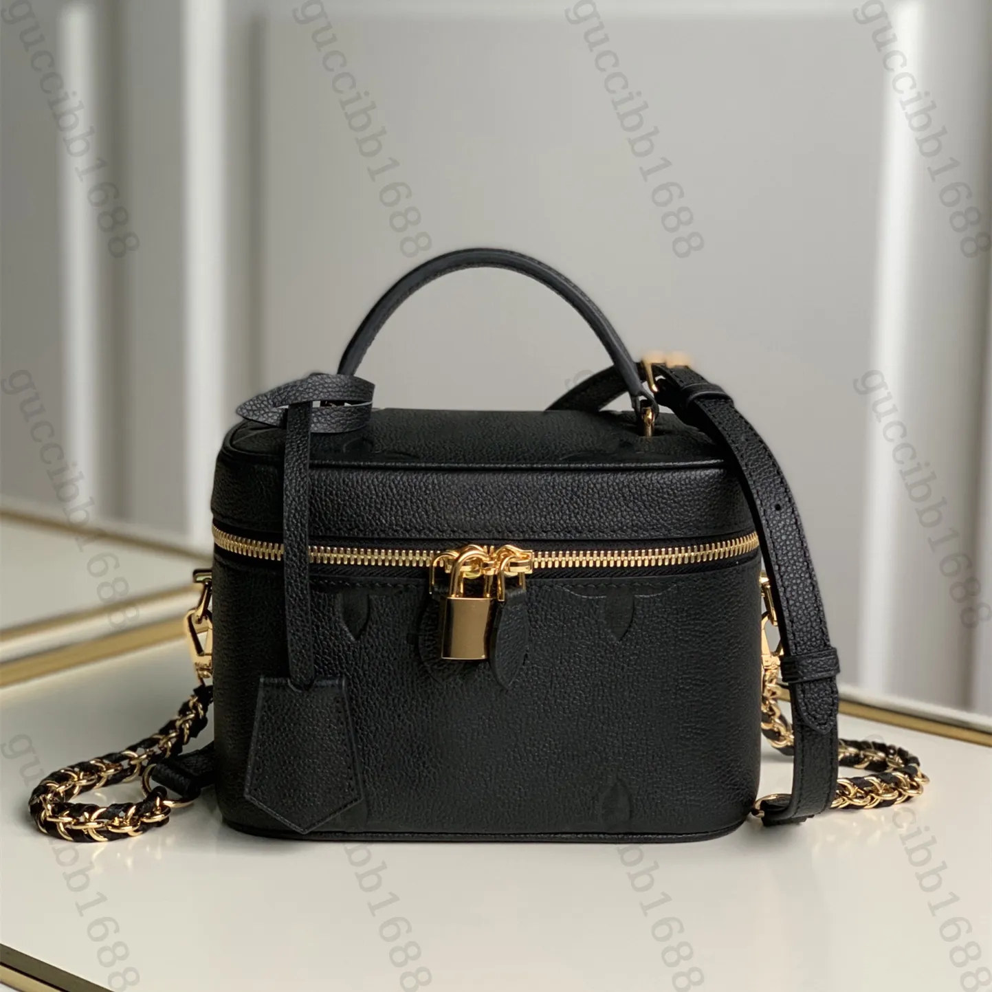 10a spegel kvalitetsdesigners mini fåfänga fall väskor 19 cm kvinnor äkta läder svart handväska lyxhandtag präglad mönster handväska crossbody axel rem låda väska