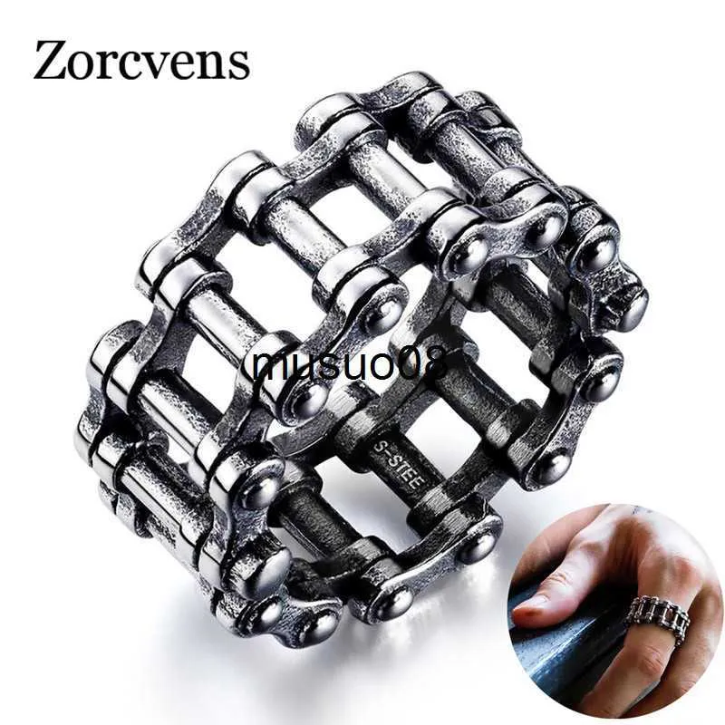 Band Rings ZORCVENS Bicycle Chain Ring for Men Stainless Steel Creative Punk Rock Male Link Rings Trendy Motorcycle Chain Jewlery J230602