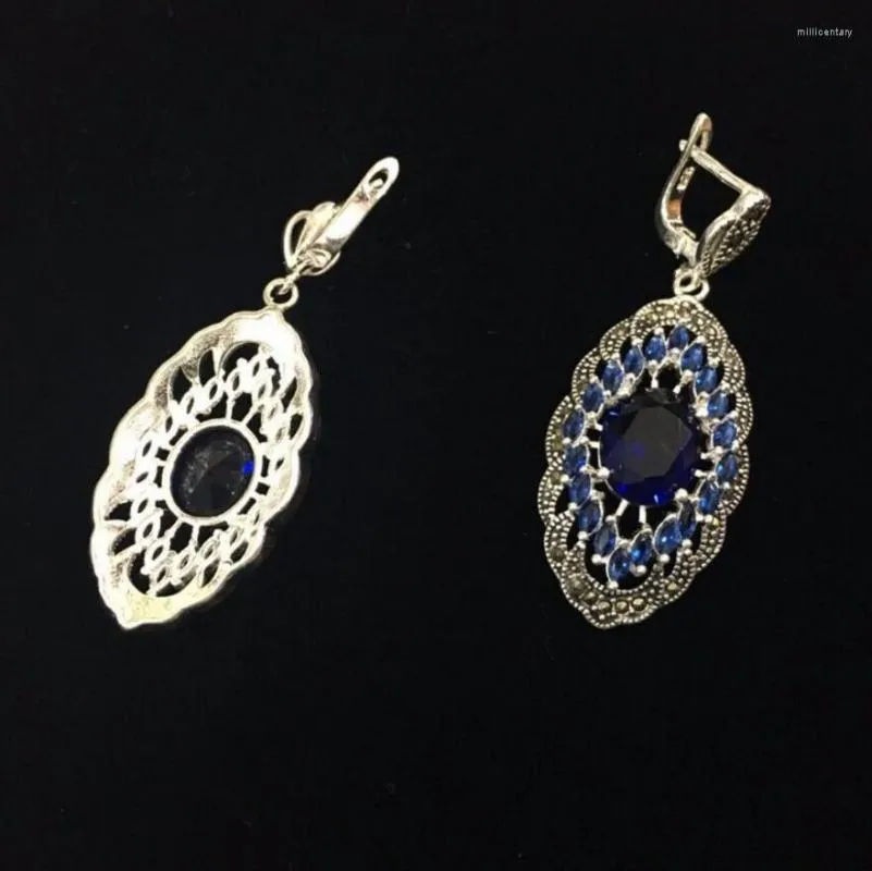 Dangle Earrings Fashion Jewelry Sell Lady's Genuine 925 Silver Blue Crystal Art Style Marcasite