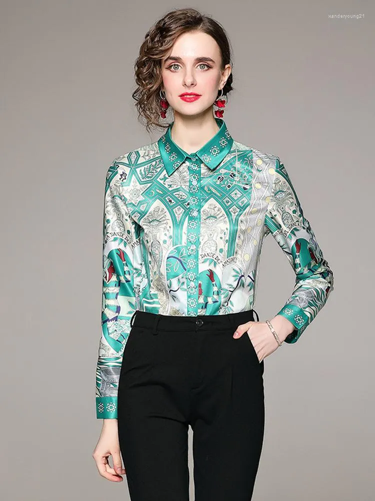 Women's Blouses Print Vintage Camisas Y Blusas Runway Luxury Designer Long Sleeve Top Shirts & For Women Elegantes Blusa Mujer Moda 2023