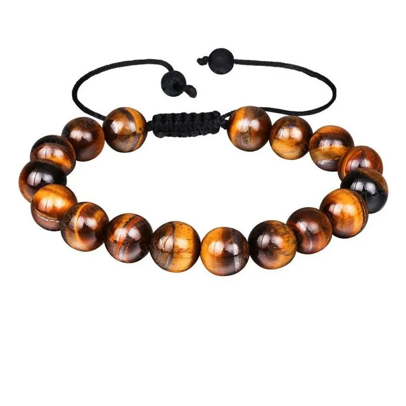 Perlen Herren Mode Natürliche Tigerauge Perlen Matte Onyx Stein Gewebte Armband Armreifen Heilung NCE Gebet Frauen Männer Schmuck Drop Delive Dh2Oy