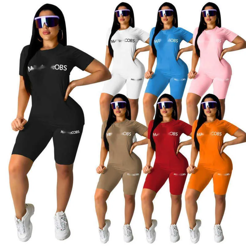 Summer Tracksuits Women T-shirt Shorts 2 Piece Set Sweatsuits High Elastic Fashion Hot Stamping Letter Casual kläder