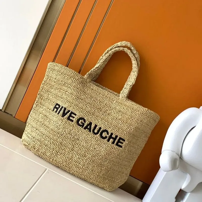 rive gauche supple tote bag in raffia crochet