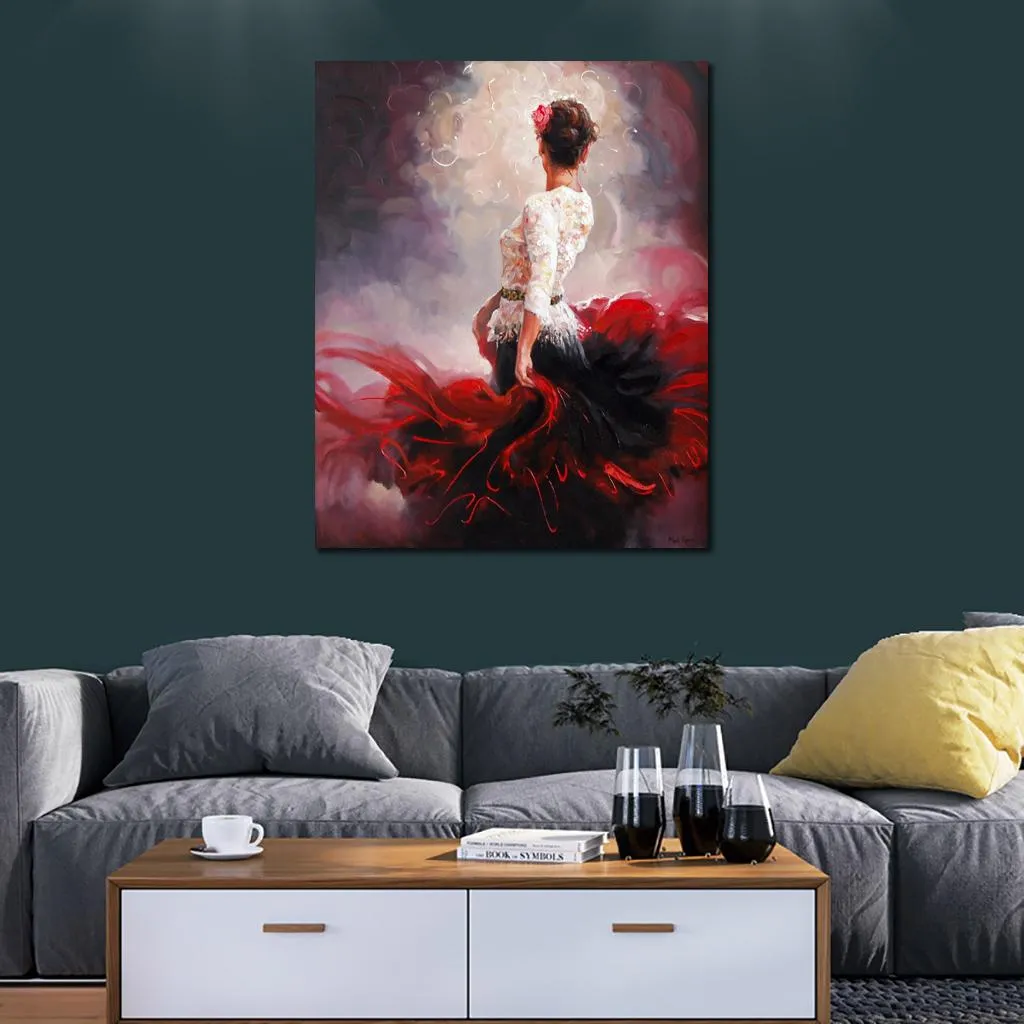 Art figuratif femme debout par des peintures à l'huile artisanales sur toile oeuvre romantique décoration murale parfaite pour le salon