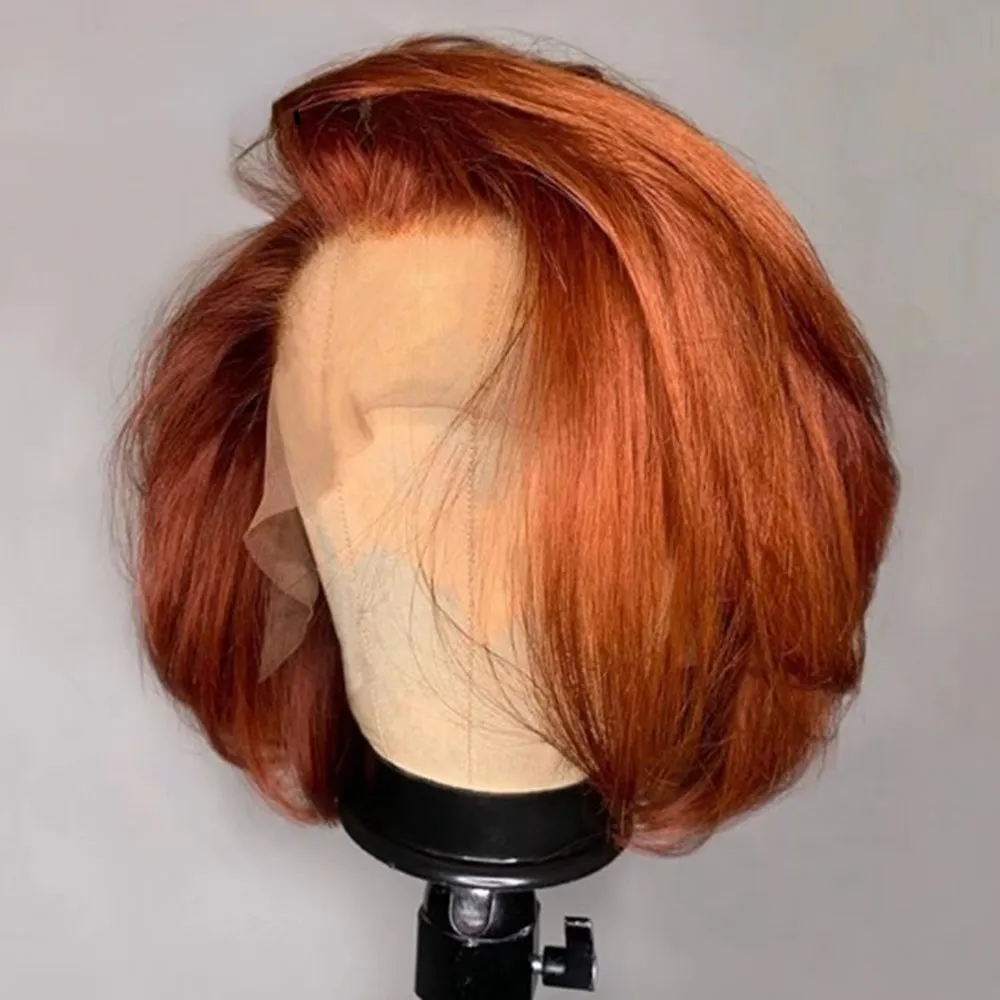 Ingwer Short Bob Human Hair Perücken für Frauen 13x4 Spitze Frontalperücke farbig schwarz /braun /blonde /blau /weiß /rot synthetischer Spitze vordere Perücken vorzupfen