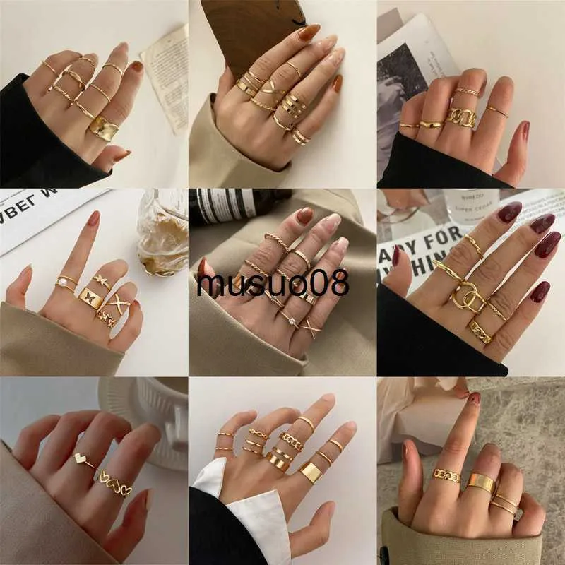 Anéis de banda VAGZEB Bohemian Gold Color Wide Rings Set For Women Girls Hollow Butterfly Heart Moon Finger Tail Rings Bijoux Jewelry Gifts J230602