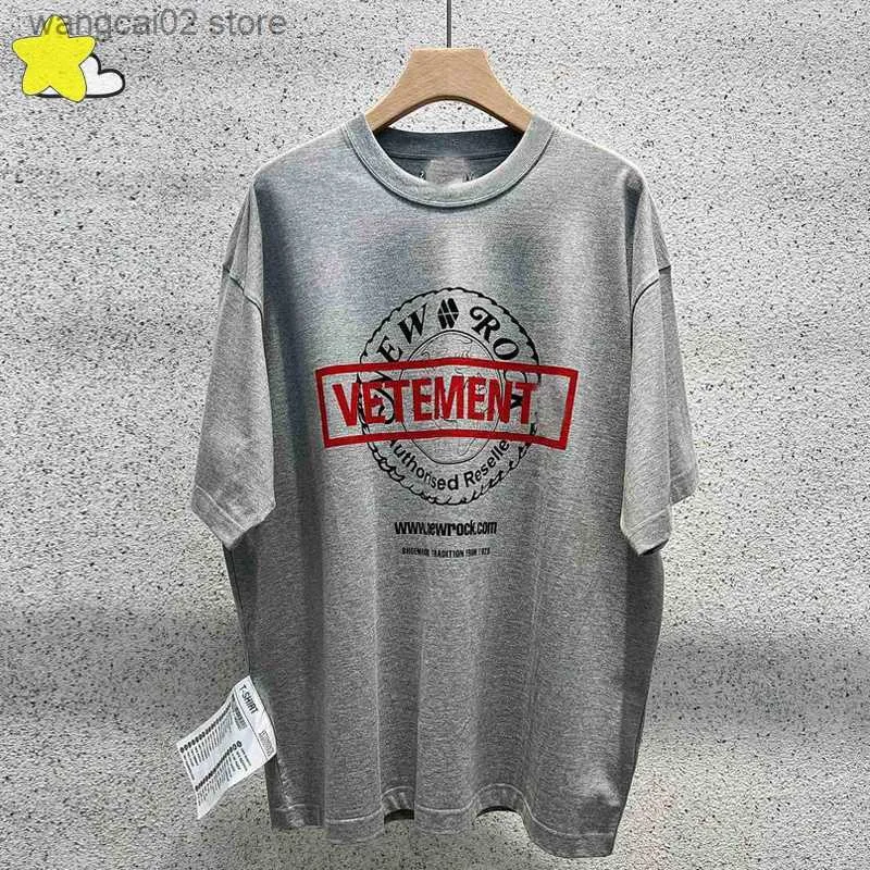 Herren-T-Shirts Stickerei Grau Weiß Vetements T-Shirts Männer Frauen 1 1 Lässiges Paar Übergroßes rundes quadratisches VTM-T-Shirt Großes Etikett mit Etiketten T230602