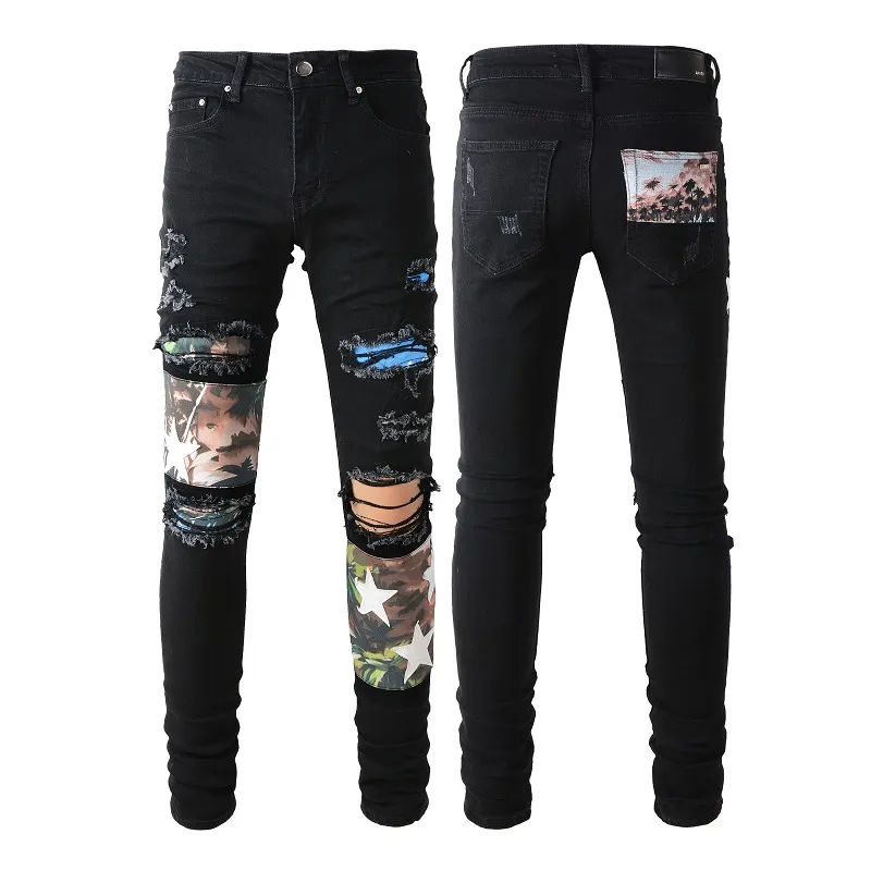 Mens Jeans Distressed Ripped Biker Jean Slim Fit Motorcycle Biker Denim Pants For Men Fashion Designer Pantss Hip Hop Men 01