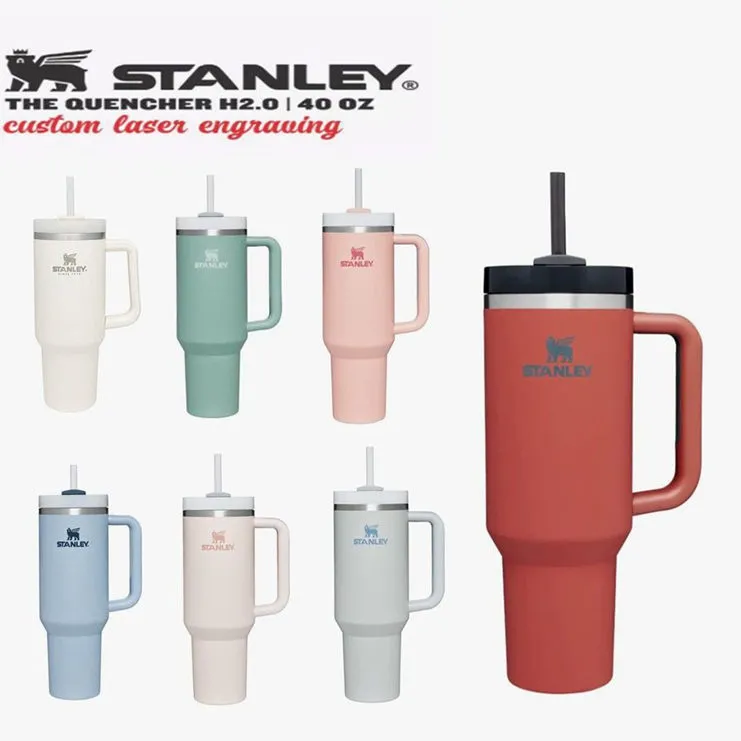 Stanley Quencher H2.0 40oz copos de aço inoxidável com alça de silicone tampa e canudo Canecas de carro de 2ª geração Continue bebendo garrafas de água fria com logotipo