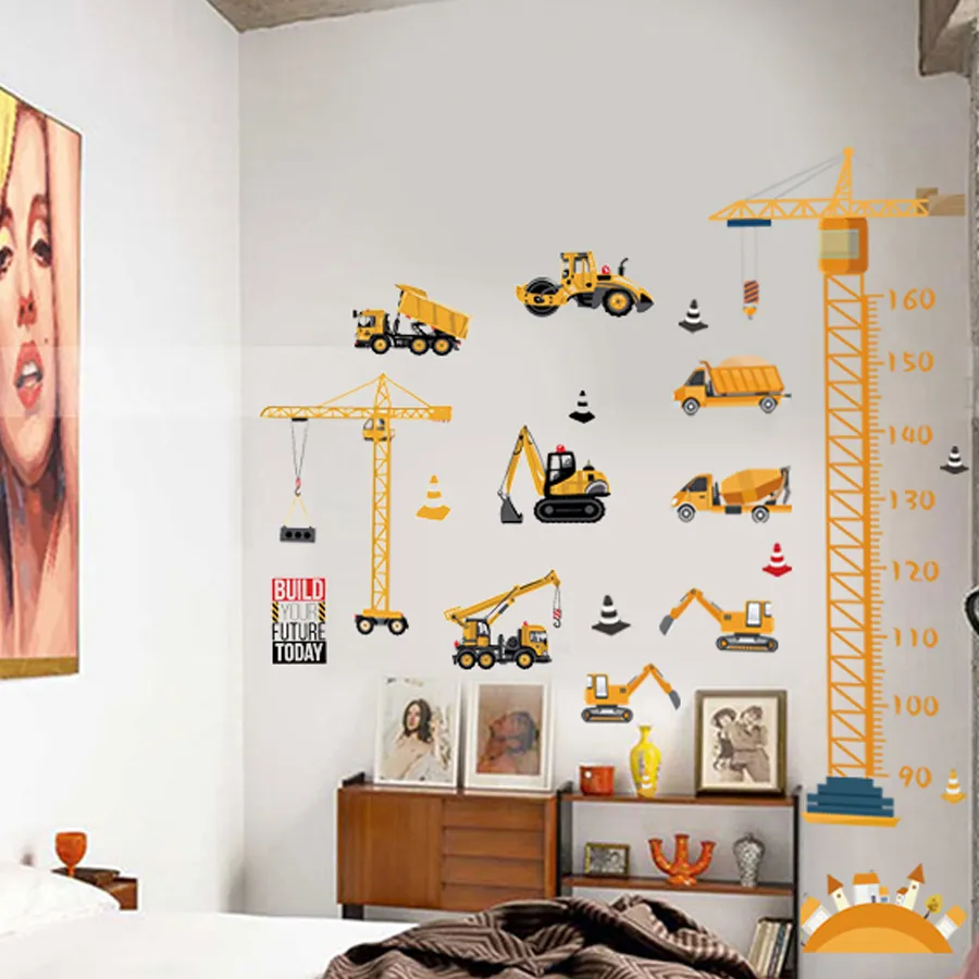 Garçons transport jouets bricolage autocollant mural tracteurs camions voiture dessin animé amovible stickers muraux pour pépinière enfants chambre décoration