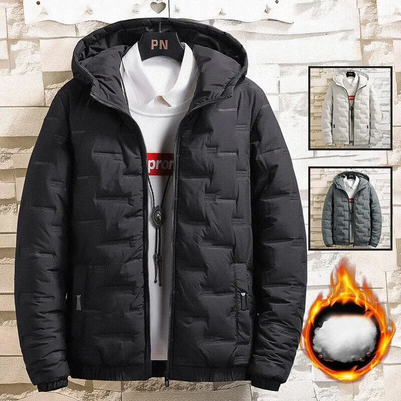 Jaquetas masculinas de lã grossa para inverno, jaqueta de inverno com capuz para neve, casaco puffer parka acolchoado e acolchoado