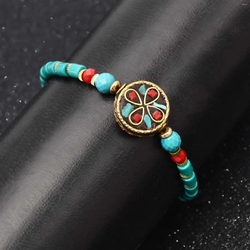 Strand 2023 Ethnic Bohemian Turquoises Acrylic Beads Rope Woven Bracelets For Women Handmade Party Personalized Jewelry Gift