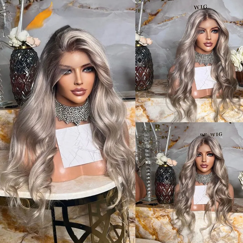 Pre Plucked Body Wave Lace Front Wig Human Hair Ash Blonde Ombre Wigs Transparent 360 Hd Lace Frontal Wig Synthetic For Women