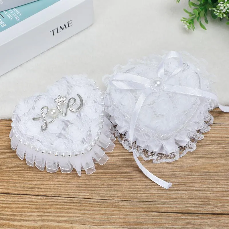 Decorative Flowers White Lace Ring Pillow Box Romantic Wedding Party Engagement Ceremony Cushion